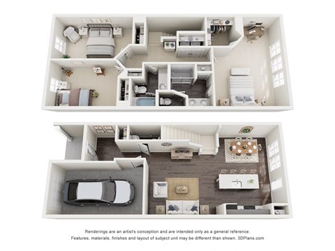 Floor plan for 3 beds, 2.5 baths, 1600 sqft